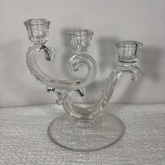 Single Mid Century Modern Crystal  3 Candle Holder Home Decor Elegant Classy - Picture 1 of 9